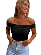 Cabaret Off-Shoulder Folded Slim Top in Black