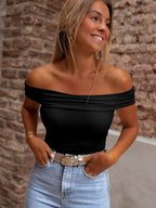 Cabaret Off-Shoulder Folded Slim Top in Black