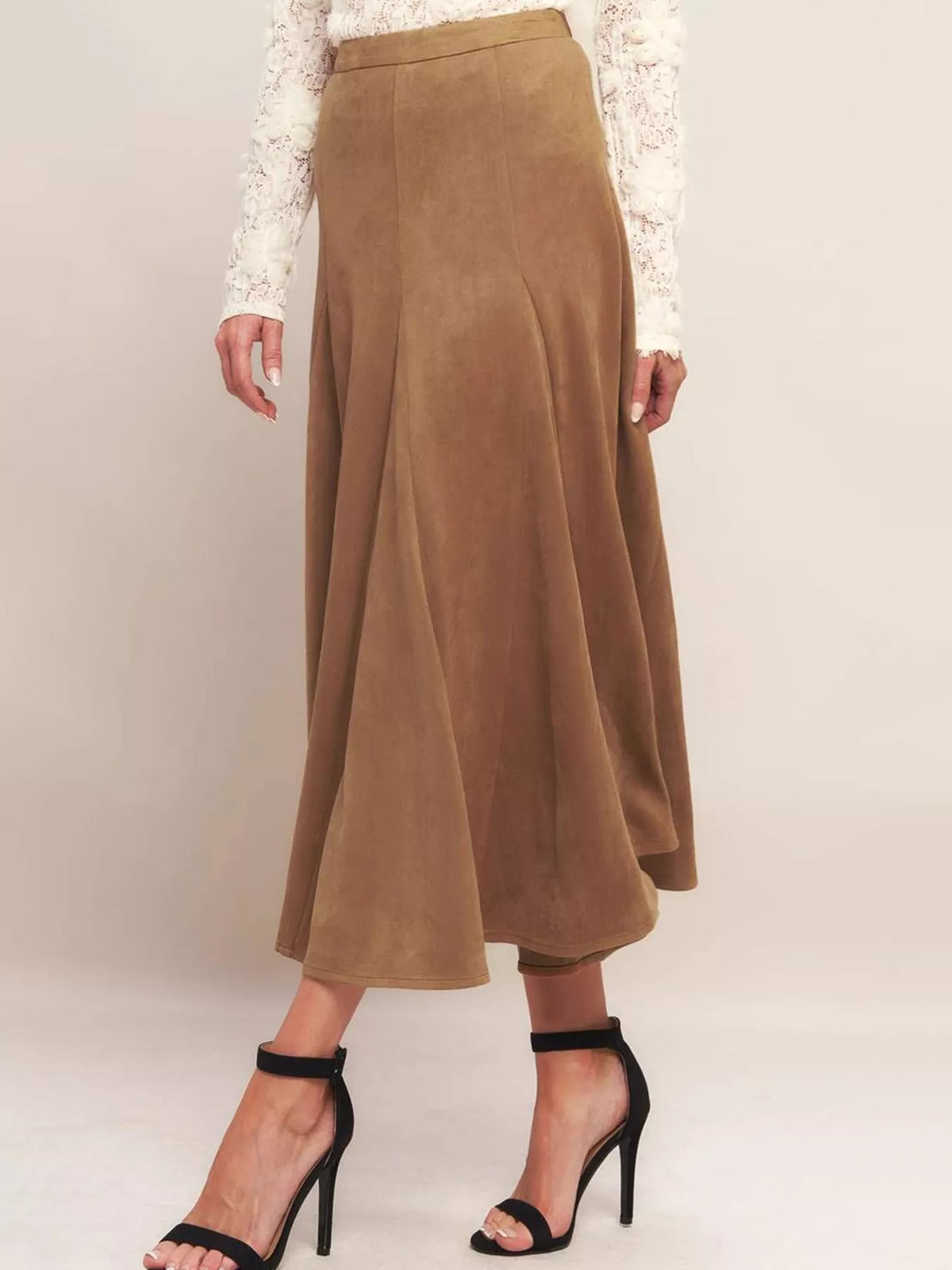 Sahara A-line camel midi skirt by Pinup Girl Clothing