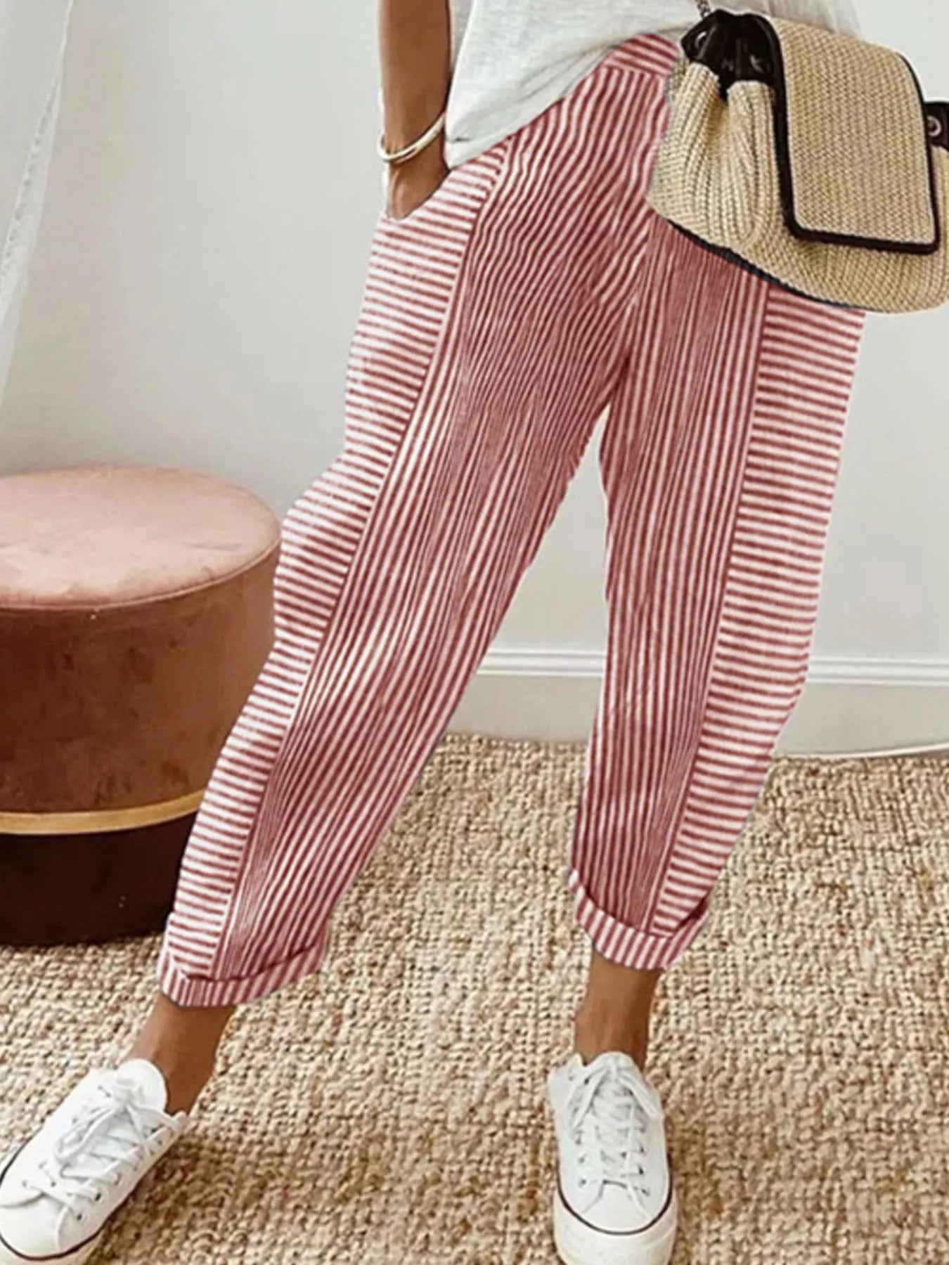 Frankie Striped Trousers in Coral by Pinup Girl Clothing