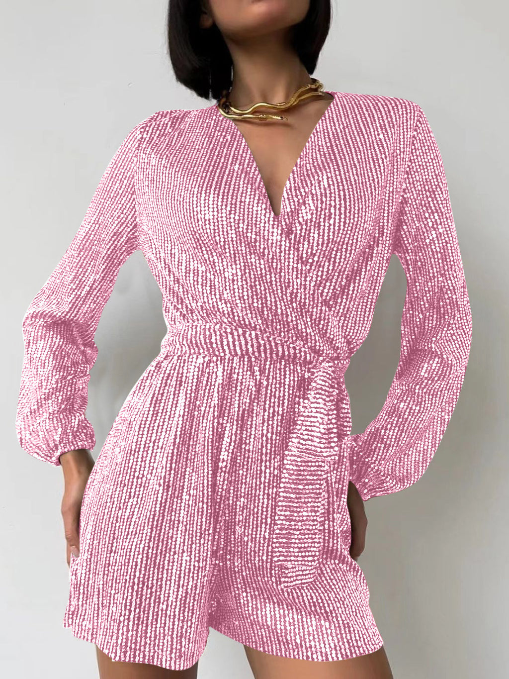 Spark Tie Waist Long Sleeve Romper | 7 Colors