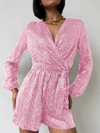 Spark Tie Waist Long Sleeve Romper | 7 Colors