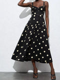 Polka dot sweetheart midi dress by Pinup Girl Clothing, in black, sizes S to XL.