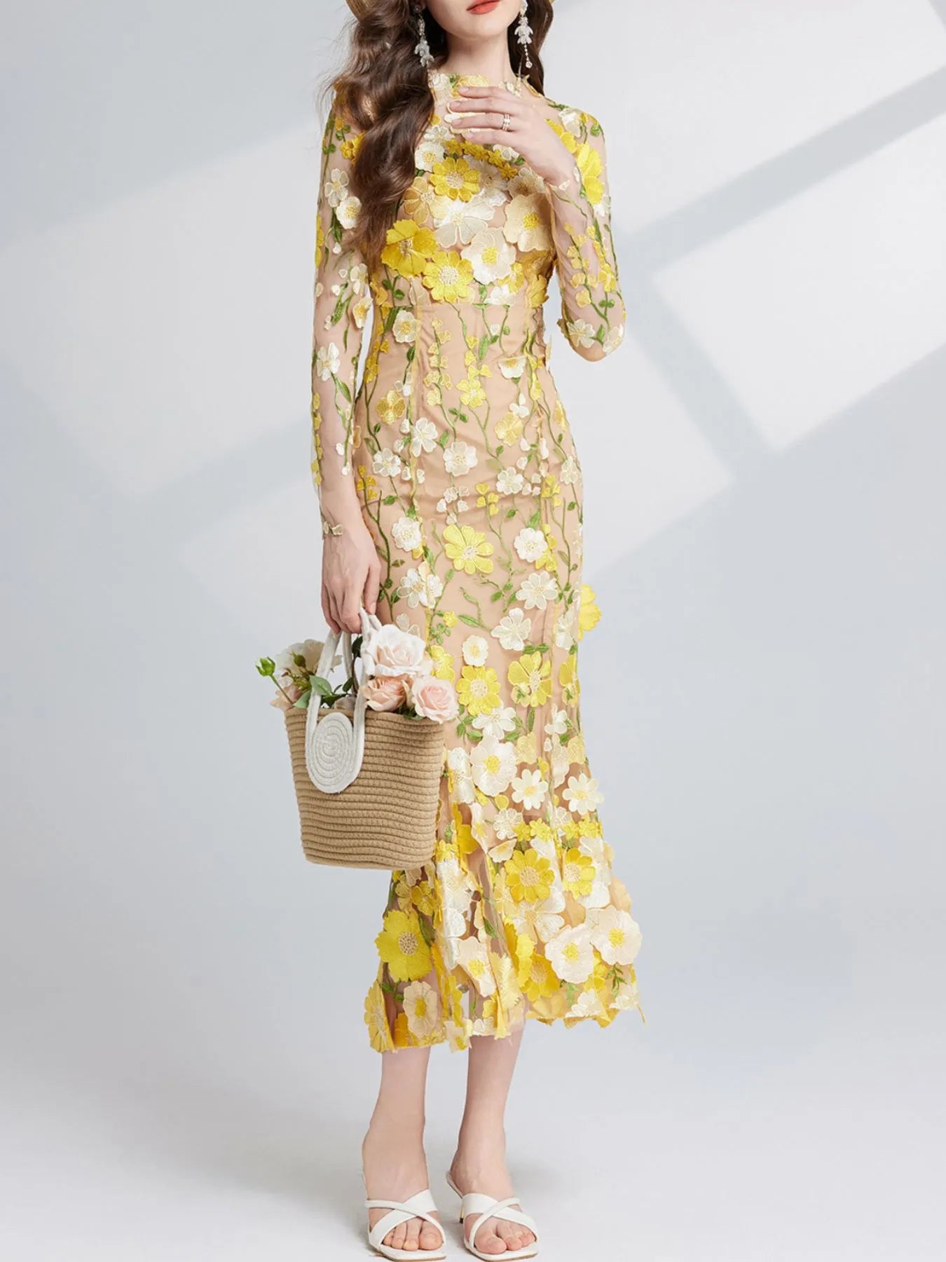 The Enchanted Flower embroidered mesh maxi dress by Pinup Girl Clothing, sizes XS to 4X.