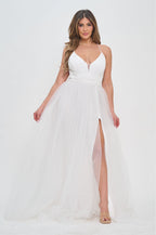 Isabella Criss-Cross Back Sequin Tulle Maxi Dress with Side Slit