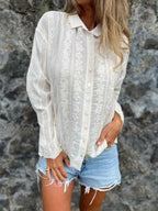 Botanical Charm floral embroidered button-up top by Pinup Girl Clothing, sizes XS to 4X.