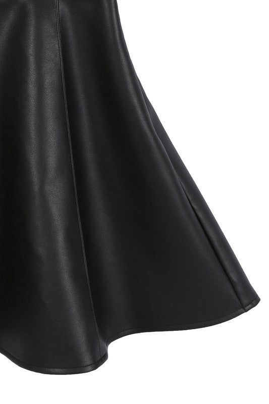 Lena Faux Leather Bustier Skater Skirt Mini Dress in Solid Black | Lilou
