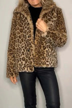 Alessia Full Size Leopard Furry Collared Neck Long Sleeve Coat | 5 Colors