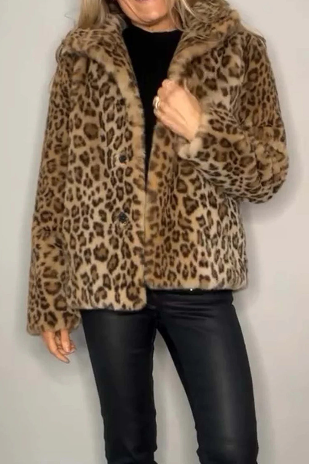 Alessia Full Size Leopard Furry Collared Neck Long Sleeve Coat | 5 Colors