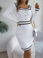 Grace Contrast Trim Long Sleeve Sweater Dress | 4 Colors