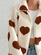 Aria Heart Zip Up Drop Shoulder Furry Jacket | 3 Colors
