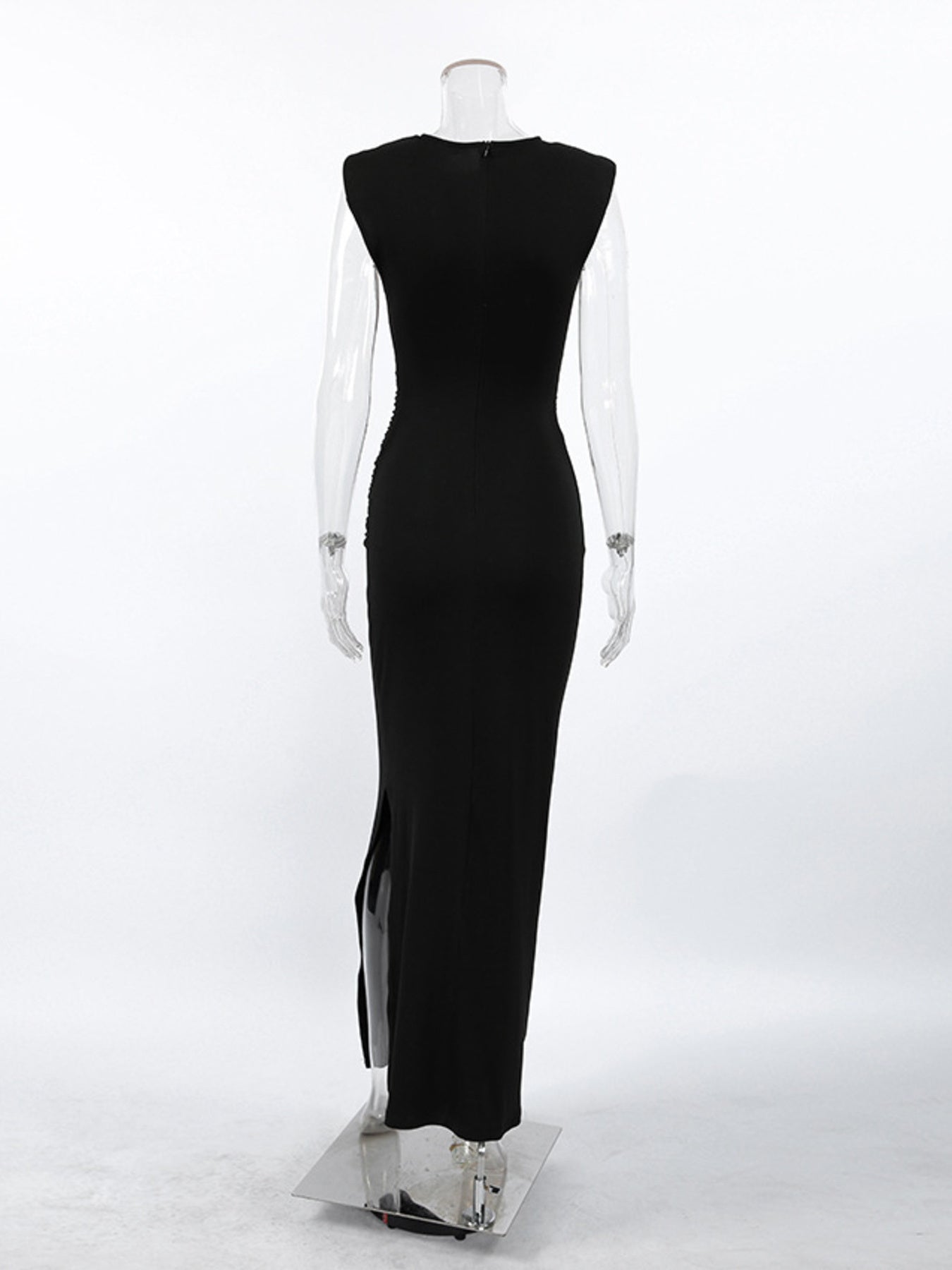 Sleeveless round-neck maxi dress with a slit, for a night out, by Pinup Girl Clothing, XS to 4X.