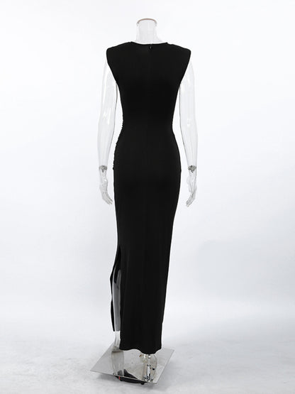 Sleeveless round-neck maxi dress with a slit, for a night out, by Pinup Girl Clothing, XS to 4X.