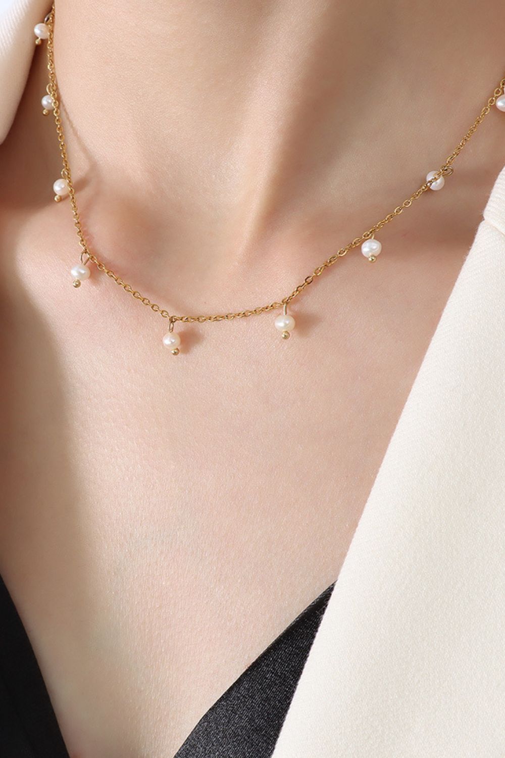 Emma 18K Gold-Plated Titanium Steel Pearl Necklace