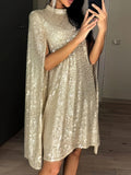 Studio 26 Capelet Sequin Mini Dress