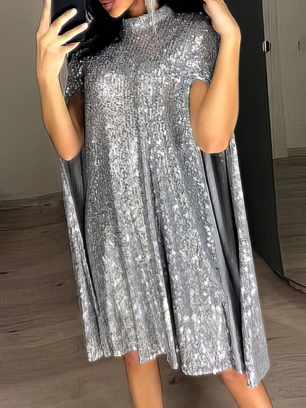 Studio 26 Capelet Sequin Mini Dress