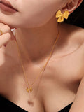 Amelia 18K Gold-Plated Stainless Steel Bow Earrings and Necklace Set