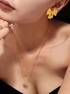 Amelia 18K Gold-Plated Stainless Steel Bow Earrings and Necklace Set