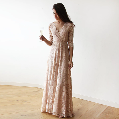 Ondine Lace Wrap Gown in Blush