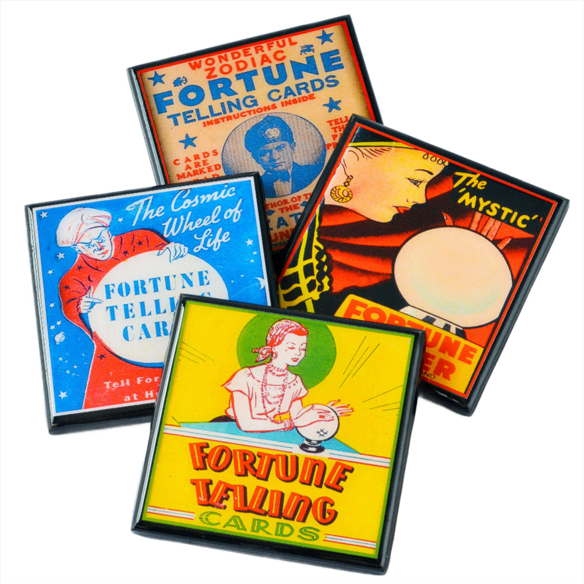 Fortune Telling Coaster Set, vintage fortune teller graphics