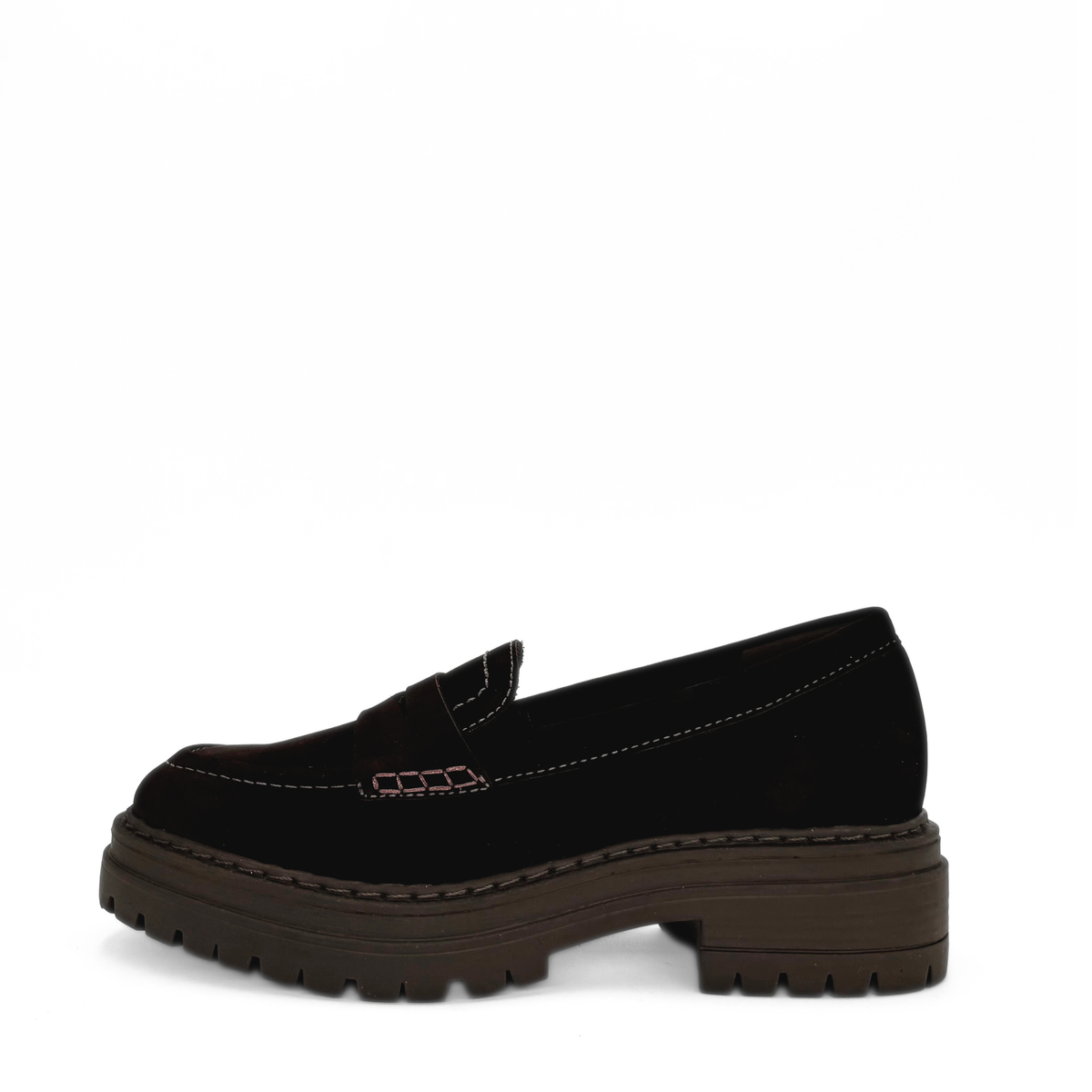 Giana nubuck penny loafer with a lug sole platform