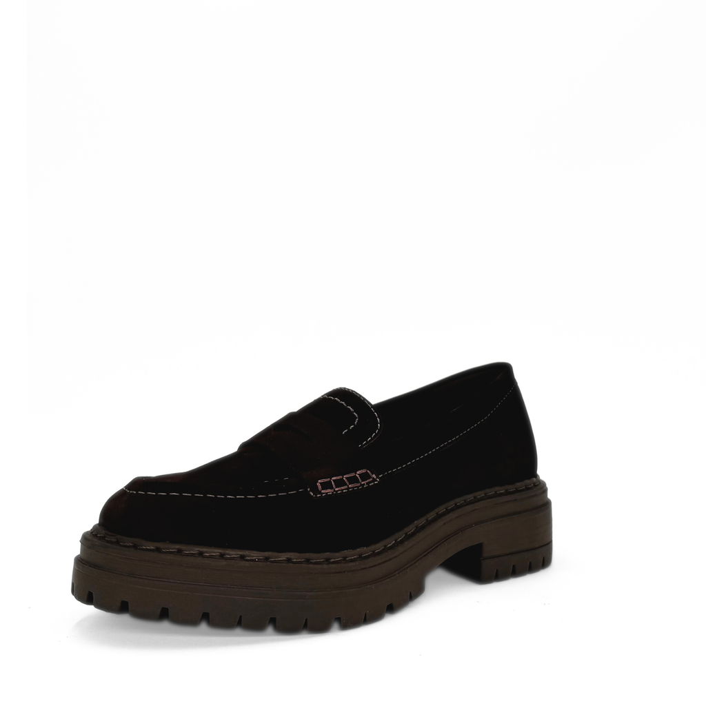 Giana nubuck penny loafer with a lug sole platform