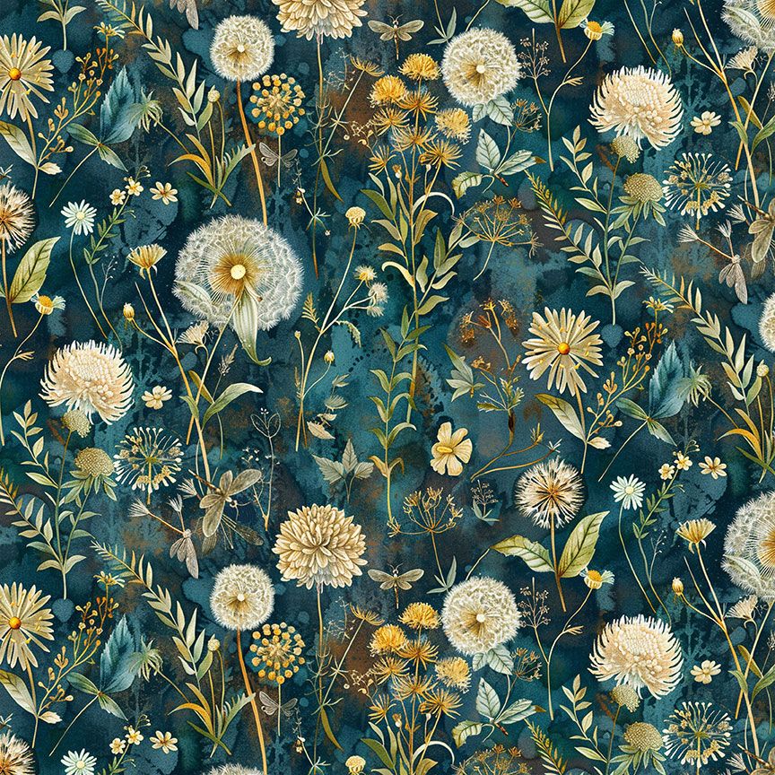 Dandelions Greta Dress, a green floral 1950s swing dress with a surplice neckline