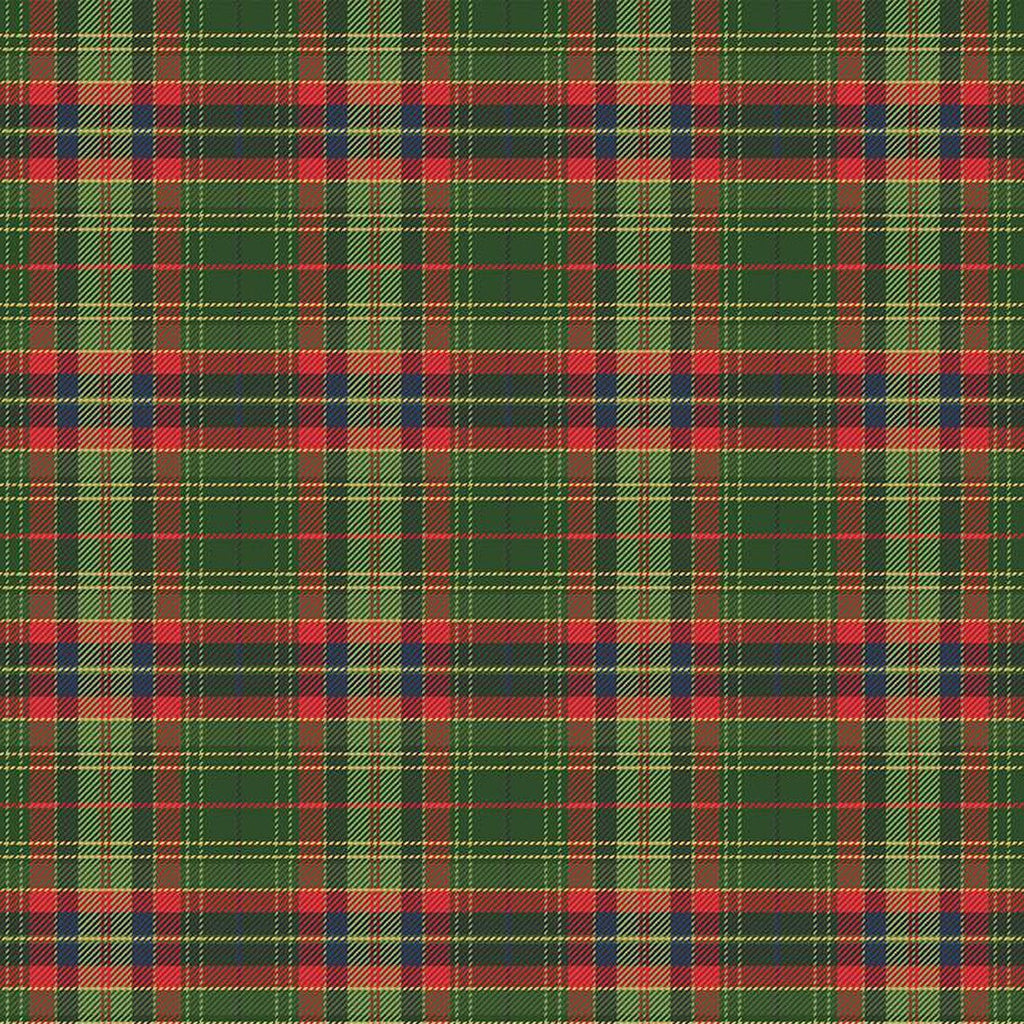 Green Plaid Greta Dress, a green and red plaid 1950s swing dress with a surplice neckline