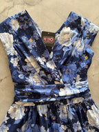 Metallic Floral Greta Dress, a navy and blue floral 1950s swing dress