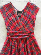 Red Plaid Greta Dress, a 1950s cotton swing dress with a surplice neckline and gathered waist