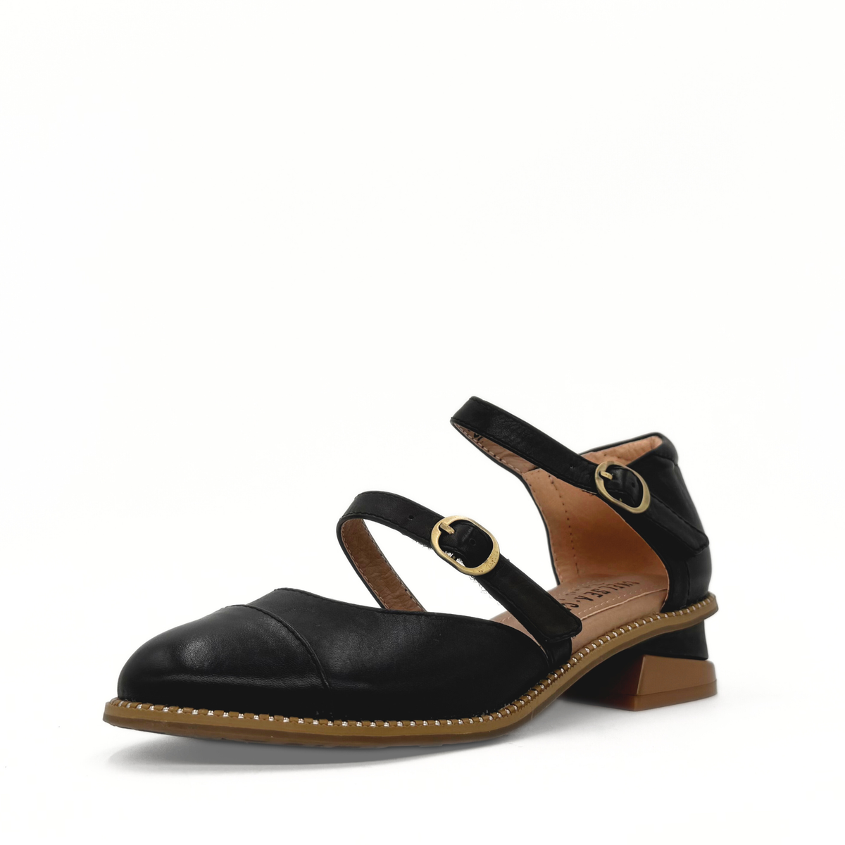 Guardian double-buckle Mary Jane flat in black with a low heel