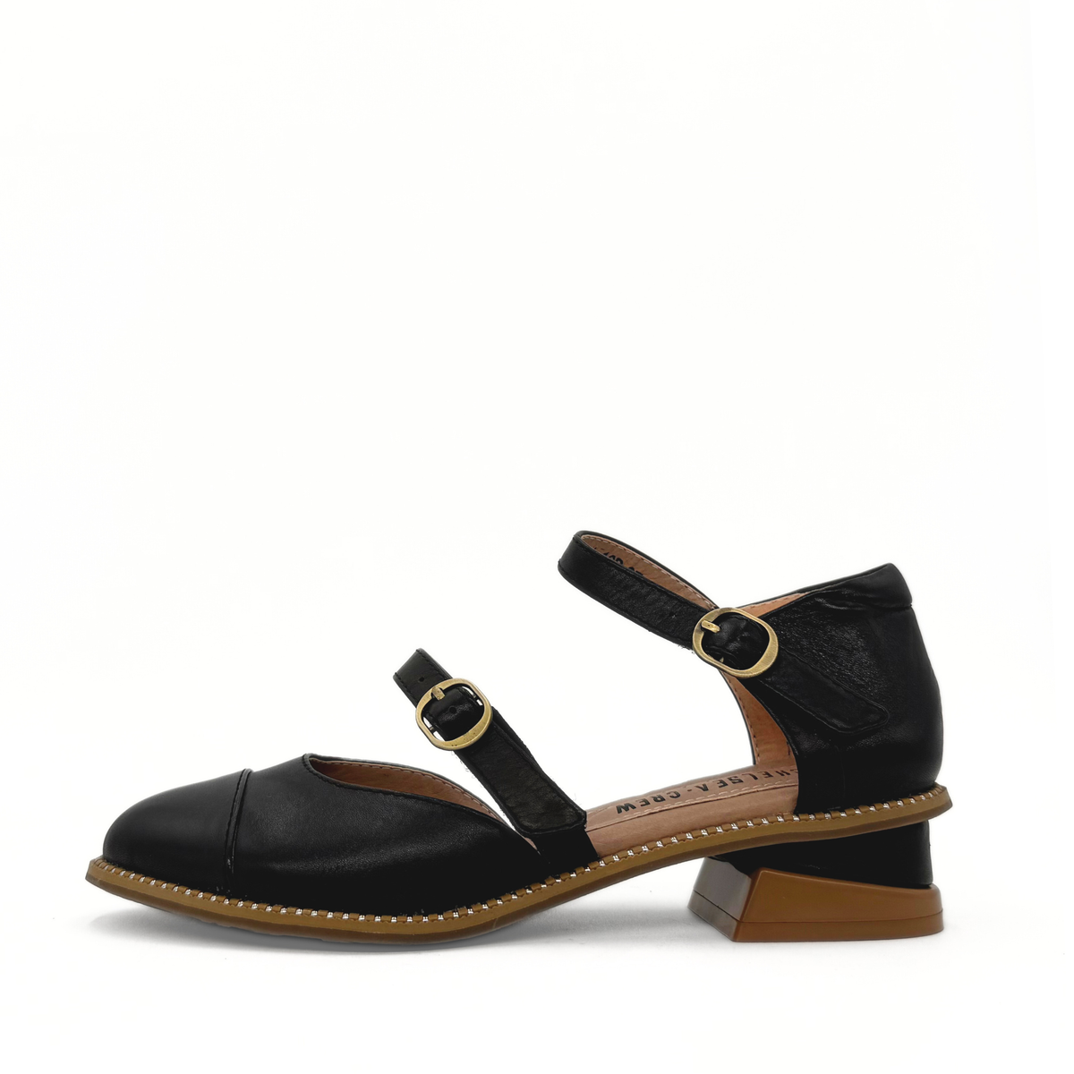 Guardian double-buckle Mary Jane flat in black with a low heel