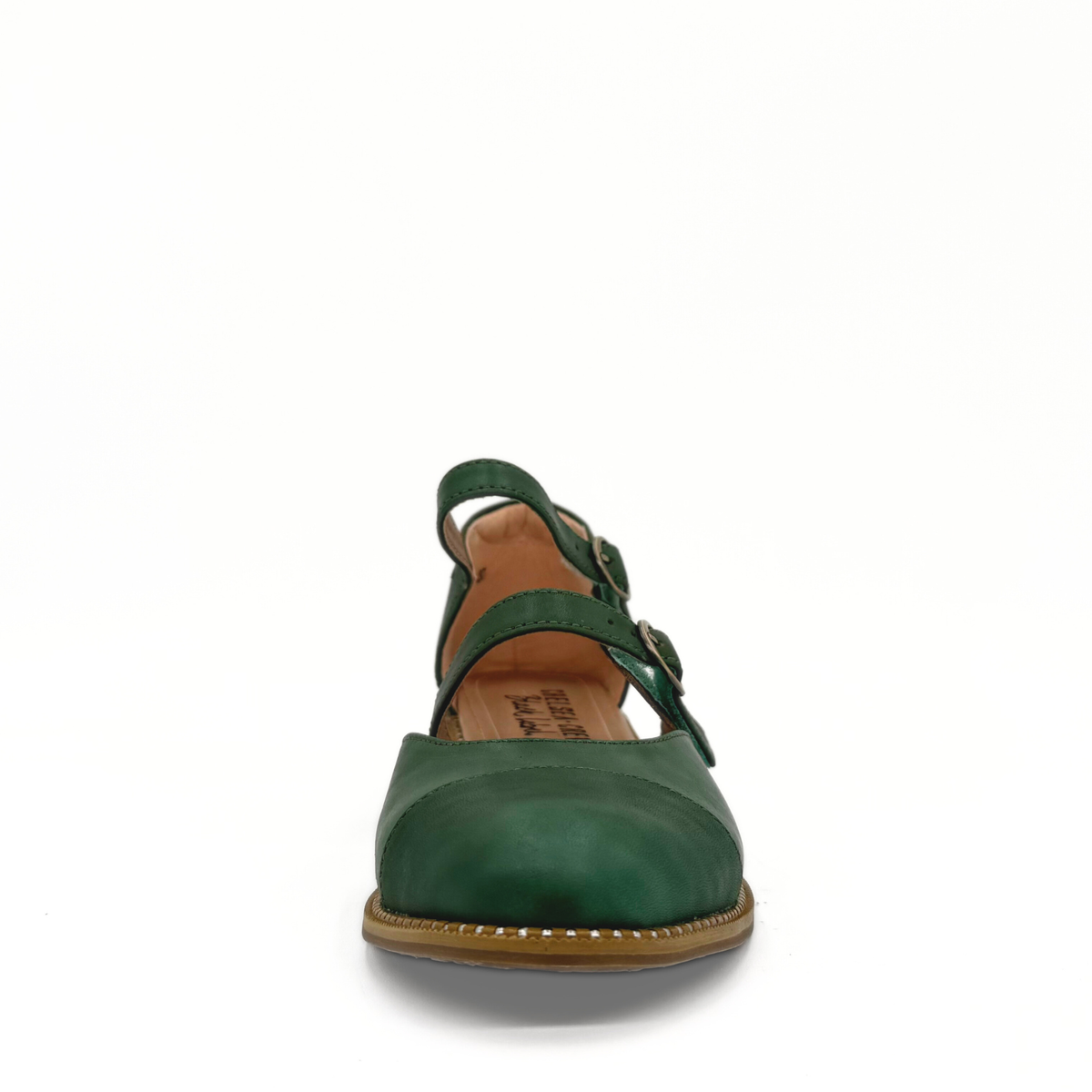 Guardian double-buckle Mary Jane flat in green with a low heel