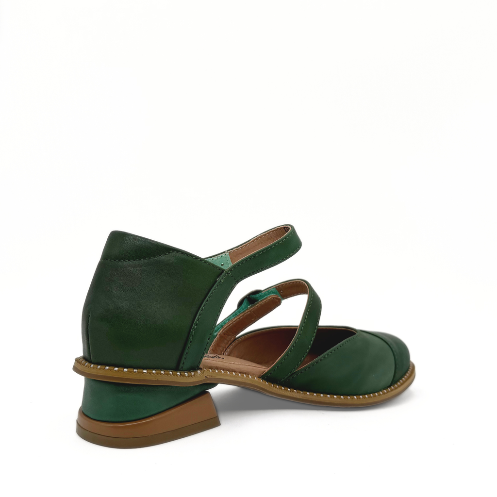 Guardian double-buckle Mary Jane flat in green with a low heel
