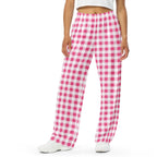 Hattie wide-leg lounge pants in pink gingham, waist to toe on model