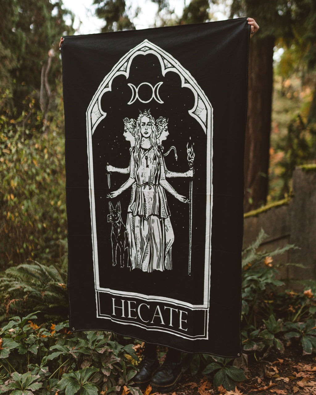Hecate Oracle Wall Tapestry, black and white goddess art