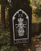 Hecate Oracle Wall Tapestry, black and white goddess art