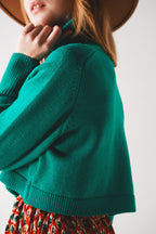 High Neck Cropped Jumper in Green | Q2