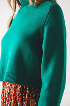 High Neck Cropped Jumper in Green | Q2
