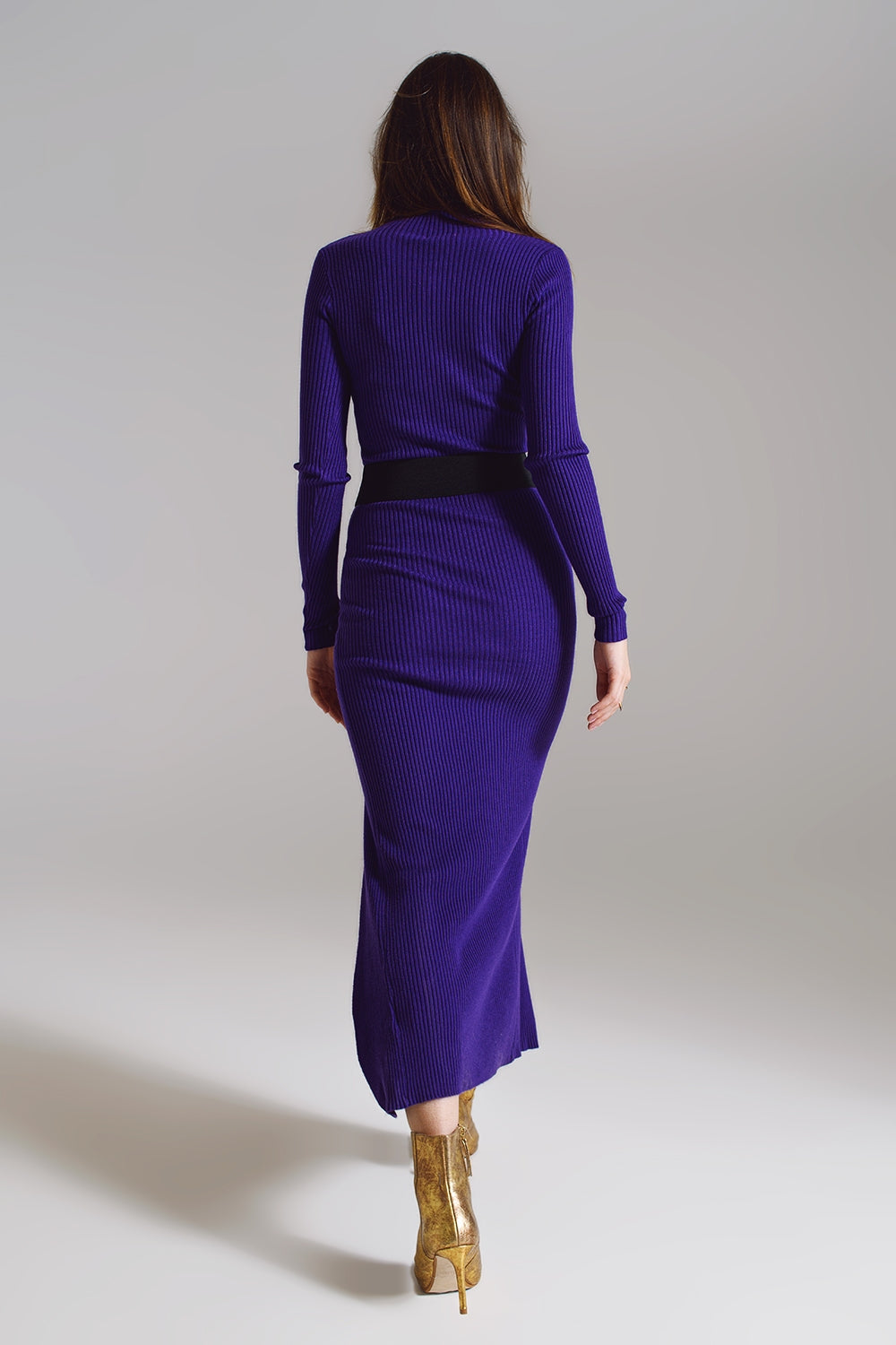 purple high neck dress High Neck Maxi Knitted Dress in Purple