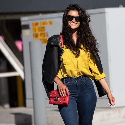 The Hollywood Studded Leather Crossbody Bag in Red