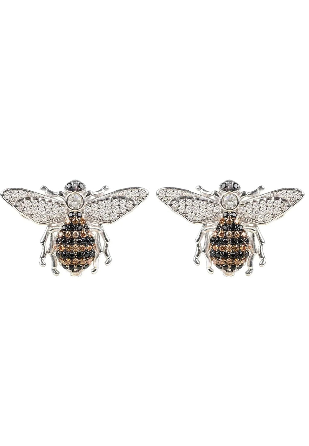 Honey Bee stud earrings in sterling silver with a bee charm and sparkling zircons, by Pinup Girl Clothing