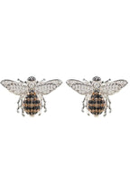 Honey Bee stud earrings in sterling silver with a bee charm and sparkling zircons, by Pinup Girl Clothing