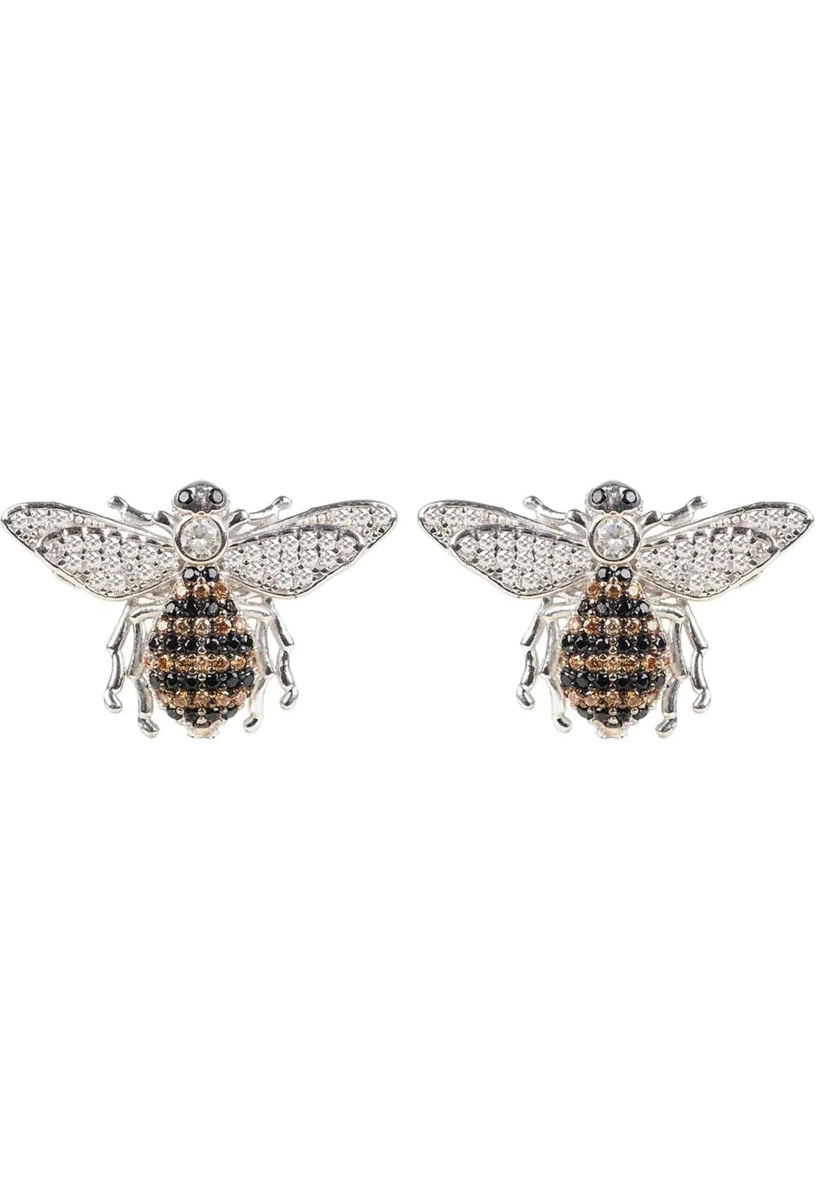 Honey Bee stud earrings in sterling silver with a bee charm and sparkling zircons, by Pinup Girl Clothing