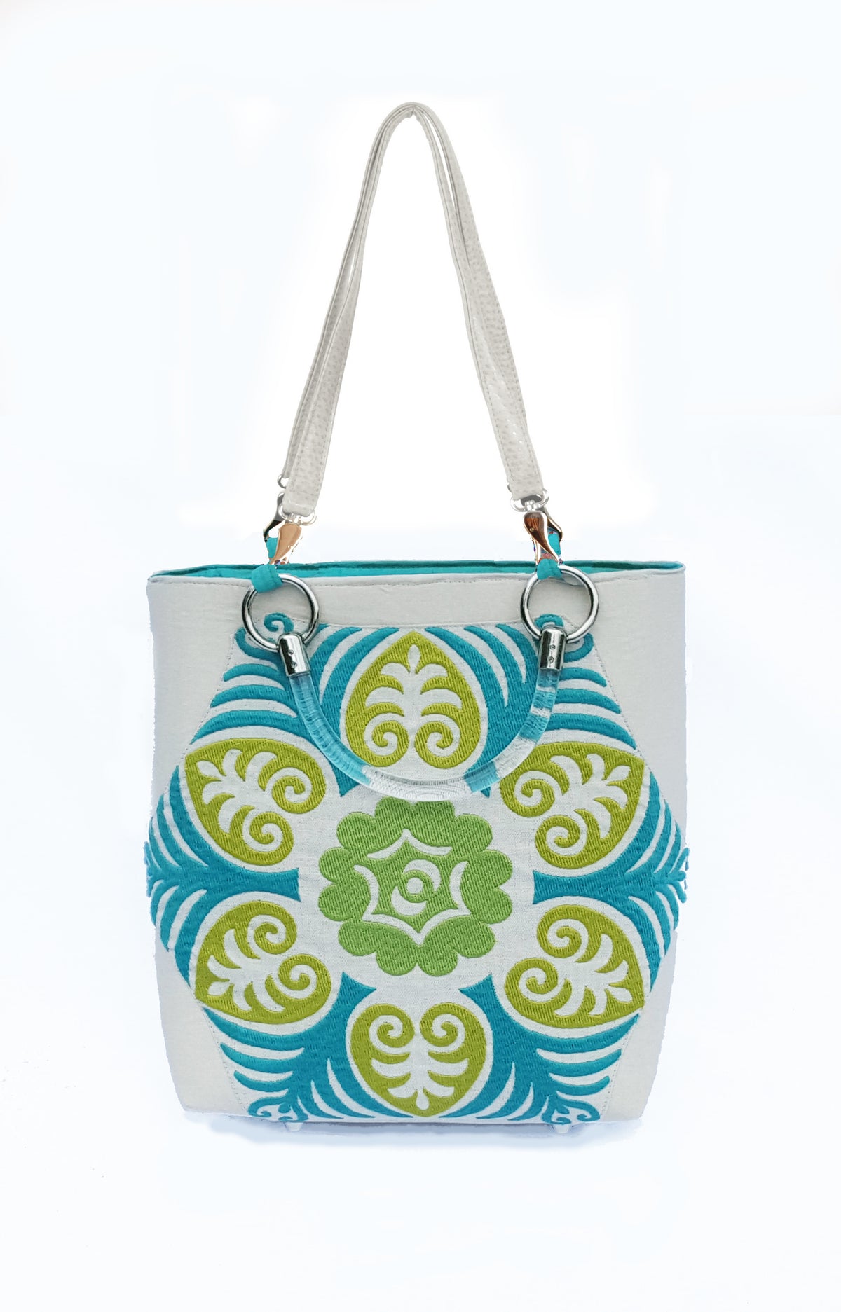 Suzani Teal Silk Small Tote