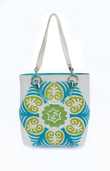 Suzani Teal Silk Small Tote