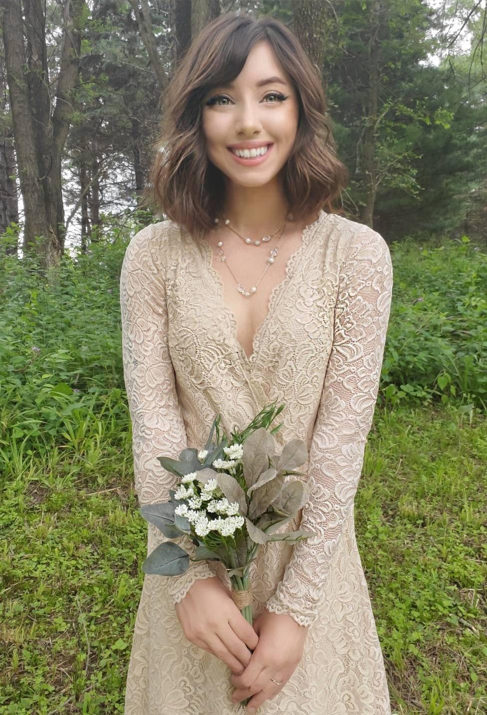 Colette Lace Wrap Gown with Train in Champagne