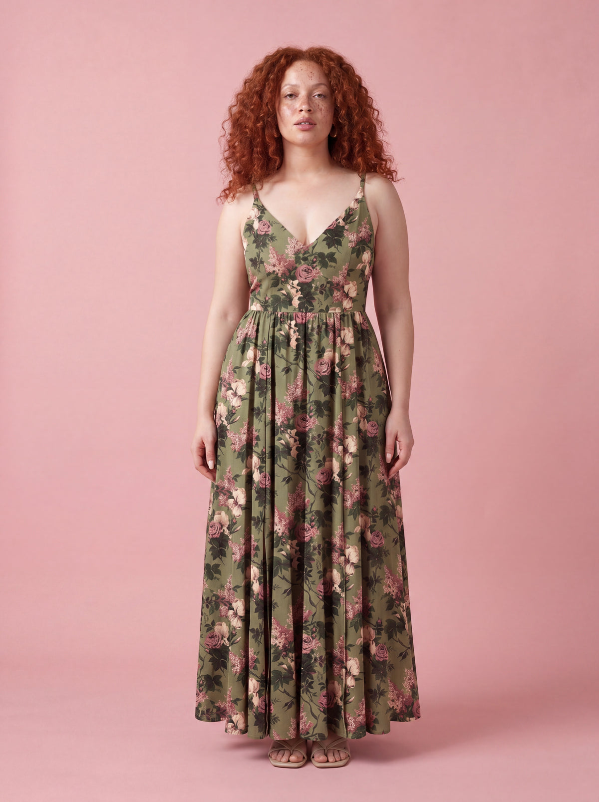 Amalie Daytime Maxi Gown in Green Caledonia Bella Roses