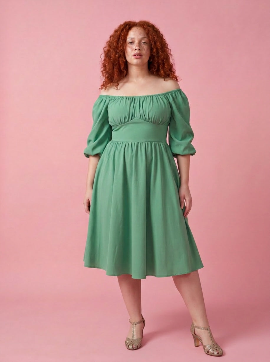 Marie-Therese Peasant Dress in Mint