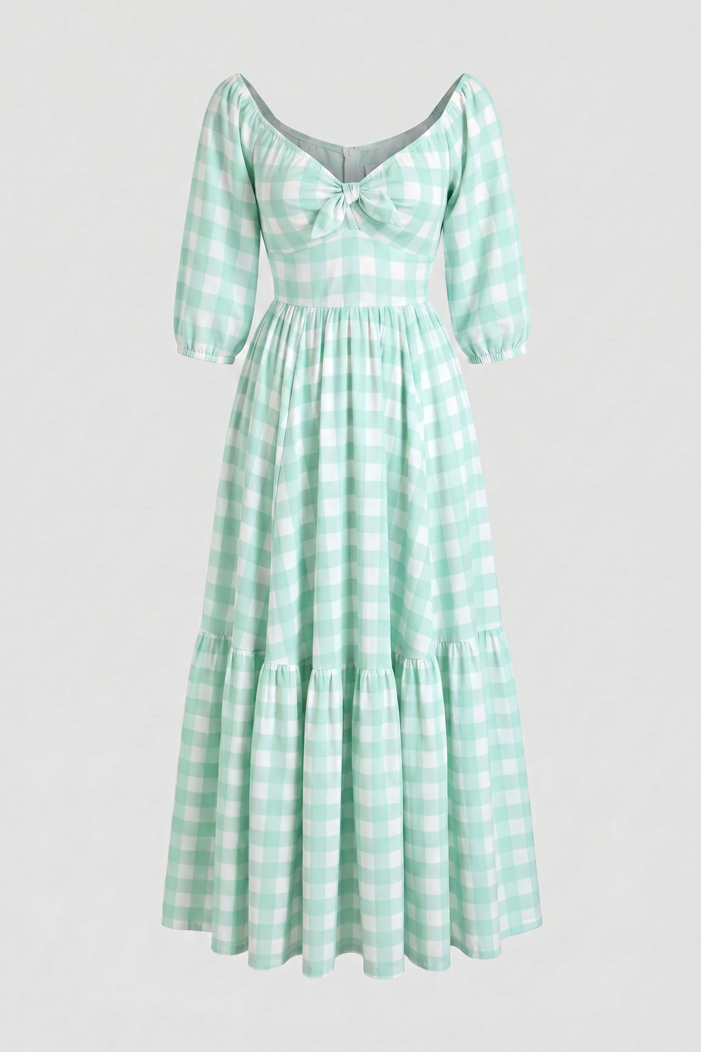 Molly 70s Vintage Maxi Gown in Sage Green Gingham